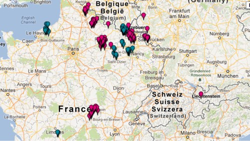 Répartition de mes ancêtres sur une carte de France