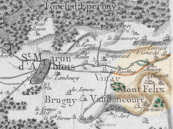 La paroisse de Montfélix sur la carte de Cassini (source : Gallica / BNF)