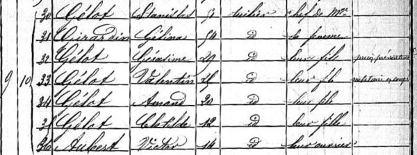 Extrait des recensements de Tauxières en 1881 (source : Archives de la Marne)