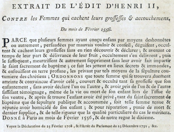 Extrait de l’édit d’Henri II de 1556 (source : Gallica / BNF)