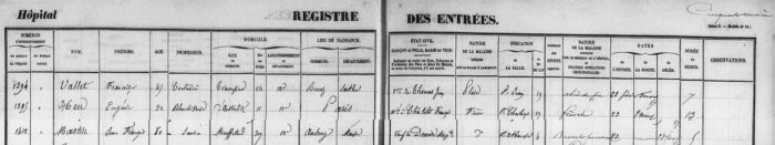 Registres des entrées de l’Hôpital de la Pitié (Paris, 1857)