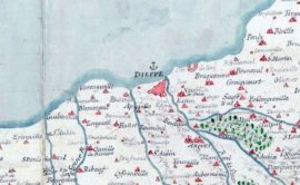 Extrait de la carte du Pays de Caux en 1702 (au niveau de Dieppe)