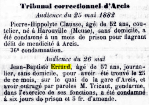 Article de presse : audiences du tribunal d'Arcis-sur-Aube des 25 et 26 mail 1882
